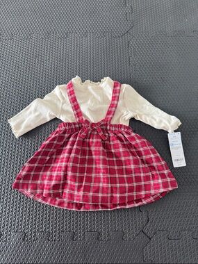 Carter's Cream Ribbed Top with Red Plaid Dress Baby Girl NWT